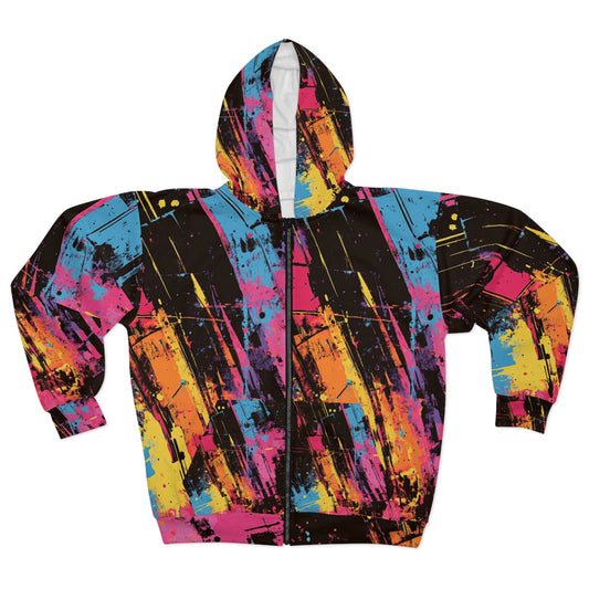 Graffiti-tyylinen vetoketjullinen fleece- huppari Color splash